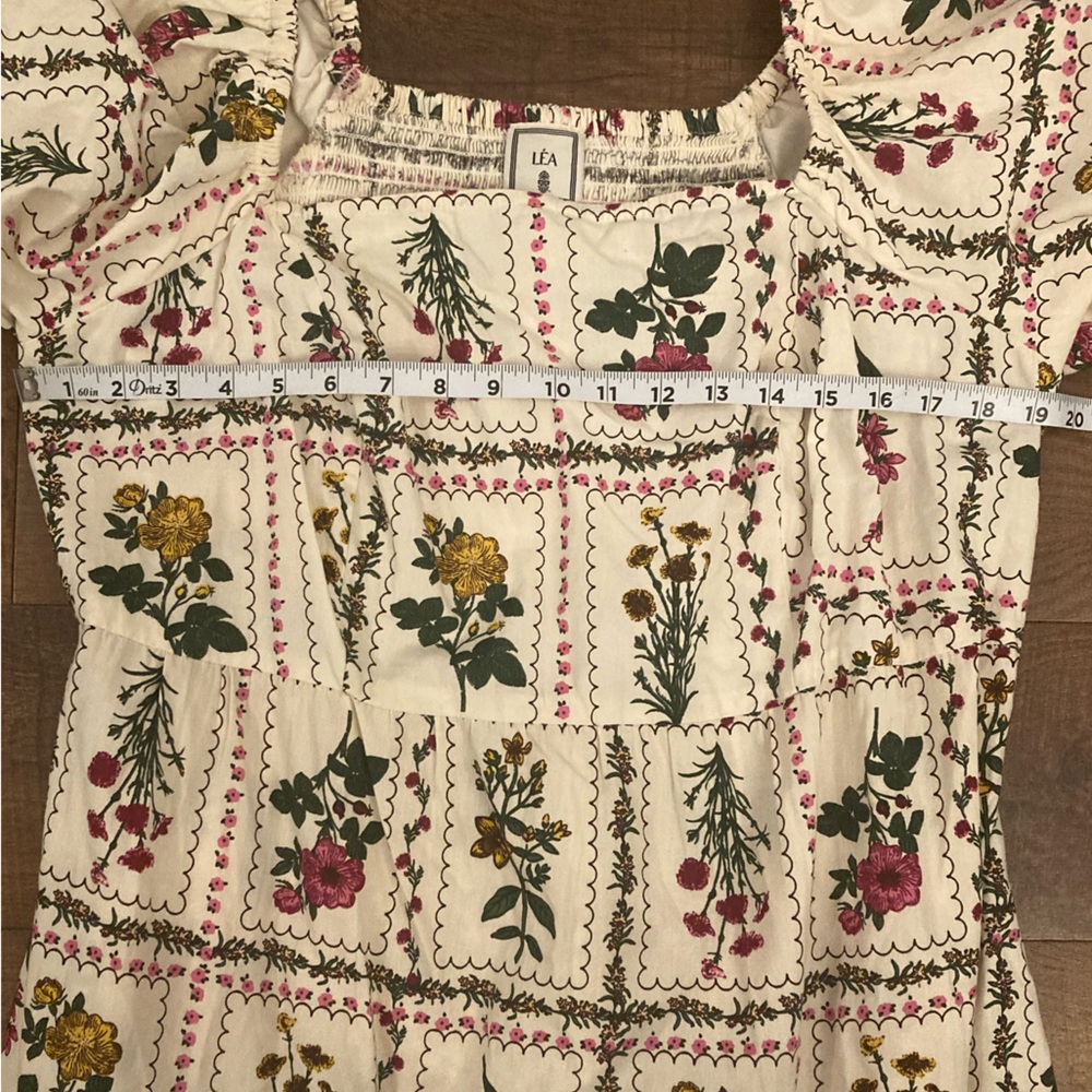 LEA Floral Tiered Maxi Dress Flower Seed Packet Smocked NWOT Puff Sleeve Plus 1X - Picture 11 of 13